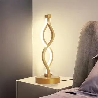 LED Spiral Tischlampe, Tischleuchte Metall Gebogene Nachttischlampe Acryl Kleine Nachtlicht Geschwungenes Kreativ Warmweiß Kaltweiß Mit Schalter 6W Für Wohnzimmer, Schwarz, Büro Deko (Golden)