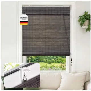 Victoria M. Raffrollo Bambus-Raffrollo Klemmfix, 150 x 220 cm, dunkelbraun, ohne Bohren, freihängend, Klemmfix-Montage, Nachträglich anpassbar braun|schwarz 150 cm x 220 cm