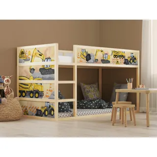 Aufkleber passend für Ikea KURA Bett Sticker Kinderzimmer Baustelle Bagger Betonmischer LKW Spielzimmer Deko Bettaufkleber KB3032 (Sticker-Set 5tlg.)