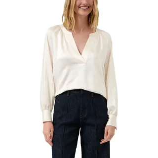 s.Oliver Bluse aus Satin mit tiefem V-Ausschnitt Beige 44