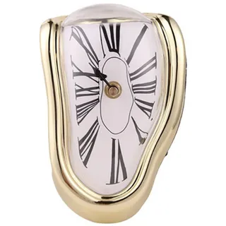 Retro-tischuhr In Gold Mit Galvanisch Abgeschiedener Metallic-lackierung – Kunststoffdekoration Im Stil Einer Schmelzenden Uhr