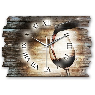 Kreative Feder Designer Wanduhr „Wein“ aus Holz 40x27cm im Shabby Style Design - Designeruhr mit flüsterleisem Uhrwerk ohne Ticken (Wein, leises Quarzuhrwerk)