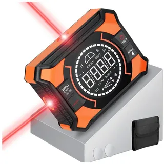 AIBISTAR Winkelmesser Digitaler Laser-Winkelmesser, 0-90°/0-180°, Magnet, IP54, LED, L:8.5 cm, 3 Linienmodi,36 LED-Leuchten,starke Magnete orange