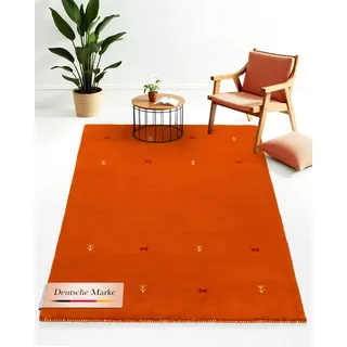 carpetfine Wollteppich Gabbeh Uni Orange 300x400 cm | Moderner Teppich für Wohn- und Schlafzimmer