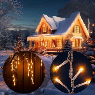 Monzana® Lichterkette 400 LED Außen Innen 15m Regenlichterkette Lichtervorhang Eisregen Fenster Deko Weihnachten Beleuchtung Warmweiß