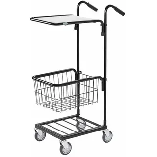 Kongamek Mini- Servierwagen in schwarz mit Ladefläche 410x355mm und Korb ohne Bremse