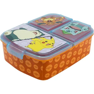 Stor Brotdose Kinder mit 3 Fächer Pokemon Lunchbox Orange-Blau Frühstücksbox