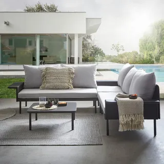 Ambia Garden Loungegarnitur, Anthrazit, Hellgrau, Metall, Textil, 4-teilig, Füllung: Komfortschaum,Komfortschaum, Eckteil, links montierbar, regenabweisend, rostfrei, Loungemöbel, Gartenlounge-Sets