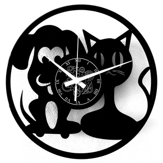 Instant Karma Clocks Vinyl Wanduhr mit Hund Katze Hundeliebhaber Katzenliebhaber Motiv