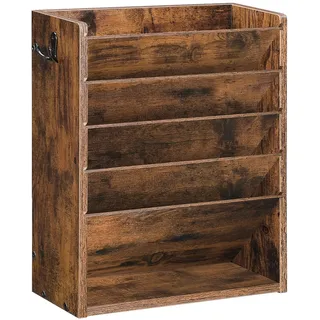 CHOEZON Zeitungshalter Wand, Wandorganizer aus Holzwerkstoff, Wandmontierter Ordner-Organisator, 6-stufiges Dokumentenregal, mit 2 Haken, für das Home Office, Rustikales Braun DMWJ01FG