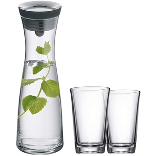 WMF Basic Wasserkaraffe Set 3-teilig, Karaffe 1l mit 2 Wassergläser 250ml, Glaskaraffe mit Deckel, Silikondeckel, CloseUp-Verschluss