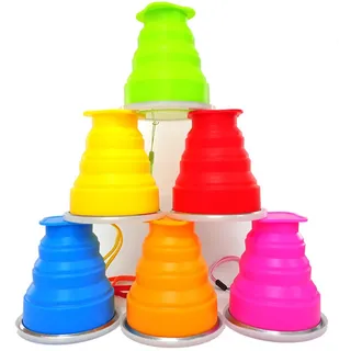 6 Stücke Faltbarer Becher, Silikon Faltbecher, Becher Faltbar mit Deckel, Wiederverwendbar Faltbecher Outdoor, Faltbarer Trinkbecher Geeignet für Picknicks Camping Reisen Klettern Wandern (6 Farben)