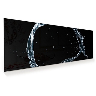 Primedeco Glasbild Wandbild Runder Wasser Splash mit Aufhängung, Wasser 100 cm x 40 cm