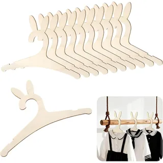 THQAE 10 Pcs baby kleiderbügel, Baby Kleiderbügel aus Holz, Kleiderbügel Kinder, Holz Kinderkleiderbügel, Sicher, Geruchlos, Rutschfester Kinderkleiderbügel aus Holz für Babies und Kinder(Hasenohren)