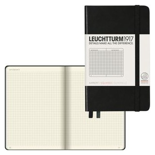 Leuchtturm1917 Notizbuch 318898 Pocket, A6, kariert, 93 Blatt, schwarz, Hardcover