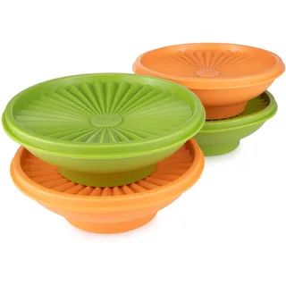 Tupperware Sonnenschüssel 2x 400 ml orange + 2x 400 ml grün Salatschüssel Servierschüssel Schale Schälchen (inkl. Schlüsselanhänger)