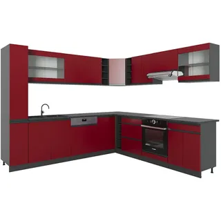 Vicco Eckküche R-Line, Rot/Anthrazit, 277 x 257 cm J-Shape, AP Anthrazit, zur flexiblen Zusammenstellung und Erweiterung geeignet