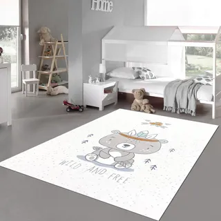 Teppich-Traum Kinderteppich Hochflor Bär Creme Braun 160x230 cm | Flauschig-weicher Kinderzimmerteppich, pflegeleicht, robust und strapazierfähig, schadstofffrei, OEKO-TEX geprüft, 18 mm Flor