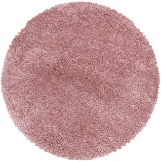 KADIMA DESIGN Teppich Hochflor Shaggy Uni Style Polypropylen Wohnzimmer Rosa Rund 80x80 | Kadima Design