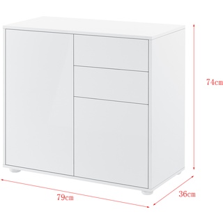 Sideboard Paarl 74x79x36 cm mt 2 Schubladen und 2 Schranktüren Weiß hochglanz