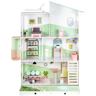 Playtive Puppenhaus Puppenvilla mehrfarbig 3 Etagen 13-tlg