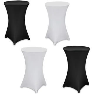 Julido Stretch Stehtischhussen – Spandex Hussen für Steh- & Bistrotische – Waschbar, Bügelfrei & rutschfest – Verstärkter Fußbereich – Für Hochzeit & Party (Schwarz/Weiß, 4er Set - Ø 80-85cm)