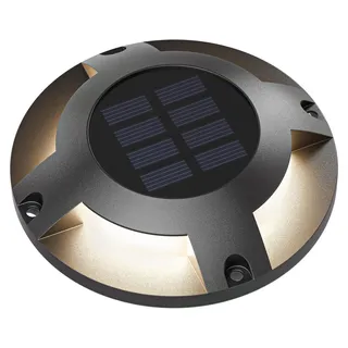 ledscom.de LED Solar-Bodenleuchte Aluminium rund 120 mm Ø inkl. Dämmerungssensor warmweiß