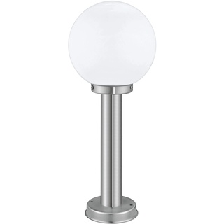 EGLO Außen-Wegelampe Nisia, 1 flammige Außenleuchte, Stehleuchte aus Edelstahl in Silber und Glas Kugel in Weiß, E27 Fassung, IP44