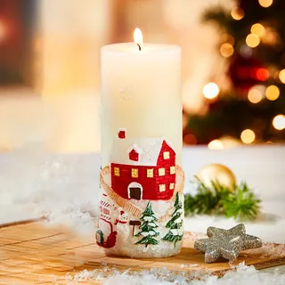 Motivkerze »Weihnachtshaus« 17 x 6,5cm Reliefkerze Weihnachten Stumpenkerze