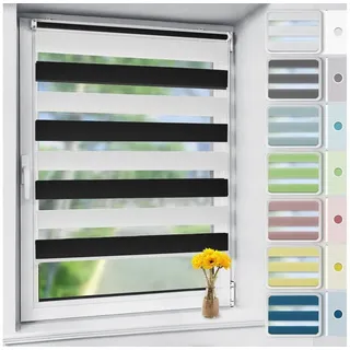 Doppelrollo rollos für Fenster ohne Bohren 130cm, OUBO, Lichtschutz, freihängend, mit Klemmträger, Klemmfix, livhtdurchlässig und verdunkelnd braun|schwarz 35 cm x 130 cm