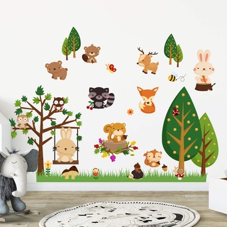 Sticker für Kinder | Wandaufkleber Waldtiere – Wanddekoration Kinderzimmer | 60 x 120 cm