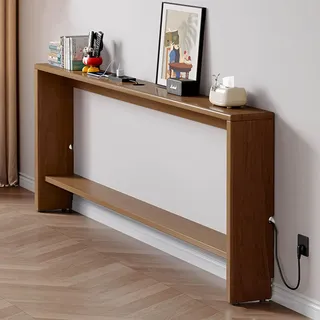 uofgcru Konsolentisch, Eingangstisch, 2-stufiger Sofatisch, Tisch mit Stauraum, Hinter-Couch-Tisch, schmaler Sofatisch aus Holz, mit verstellbaren Matten, Kippschutz(Heller Walnusston - 100x10x69cm)