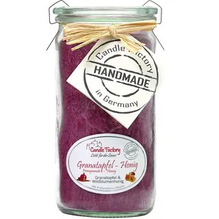 Candle Factory Mini Jumbo Duftkerze aus pflanzlichem Stearin im hitzebeständigen Glas der Marke Weck®, ca. 70h Brennzeit, Duft: Granatapfel-Honig