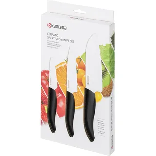 Kyocera GEN Messerset 3-tlg. Santokumesser 14 cm, Gemüsemesser 11 cm, Schälmesser 7,5 cm Schwarz