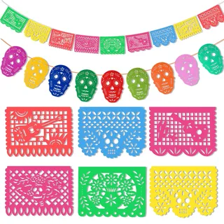 HOWAF 2 Stück Papel Picado Mexiko Fiesta Banner Tag des Toten Totenkopf Banner Halloween Dia De Los Muertos Mexikanische Banner Girlanden für Cinco De Mayo Fiesta Halloween Deko Tag der Toten