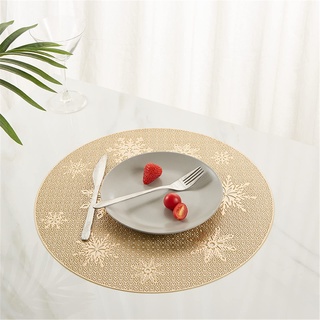 Platzdeckchen Weihnachten set, Rund Schneeflocken Platzset Abwaschbar Tischsets Weihnachten, Weihnachts Tischsets PVC tischmatte für Weihnachten Deko (Gold,4er set)