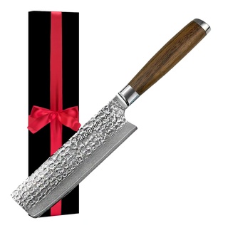 adelmayer® Damastmesser - Nakiri Messer scharf (Klinge: 17,5 cm) - Hackmesser aus japanischem Damast-Stahl & Walnussholz ohne Zubehör