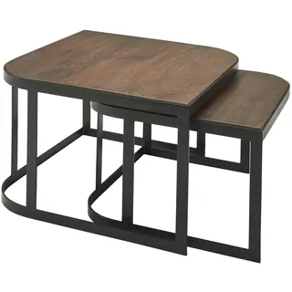 KADIMA DESIGN Massivholz Beistelltische TIMAVO: Industrielles Set, 60x40x60 cm & 50x35x50 cm, Mango-Massivholz, Eisen, abgerundete Ecken.
