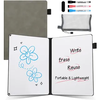 AGM A5 Mini Whiteboard, Kleines Whiteboard, tragbare graue Schreibtafel mit 3 Farbstiften, Radiergummi und Netzbeutel für Büro, Arbeitszimmer, Klassenzimmer und Zuhause – Grau