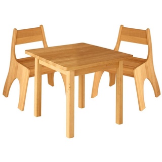BioKinder - Das gesunde Kinderzimmer Kindersitzgruppe Robin, Sitzgruppe mit quadratischem Tisch und 2 Stapelstühlen 70 cm x 40 cm x 70 cm