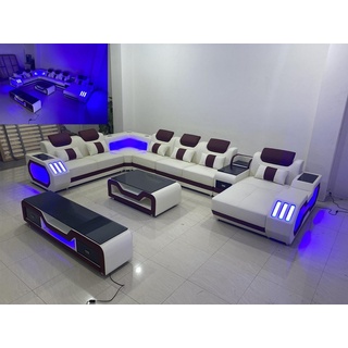 JVmoebel Ecksofa, Design Big Sofa mit USB Ecksofa Couch Wohlandschaft U Form lila|weiß