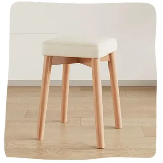 IMUNKT Stapelhocker Holz Barhocker 45cm Gepolstert Küchenhocker Esszimmerstühle PU-Leder Tresenhocker Quadratische Sitzhocker Ohne Lehne(Cream)