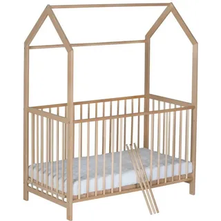 Schardt Babybett Micky 60x120cm - Natur, Babybett Hausbett Gitterbett höhenverstellbar mit 3 Schlupfsprossen beige
