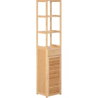 kleankin Badezimmerschrank, Badschrank aus Bambus, Badezimmermöbel mit Schublade, drei Ablagen, offenes Fach, für Badezimmer, 32 x 30 x 163 cm Naturholz   Aosom