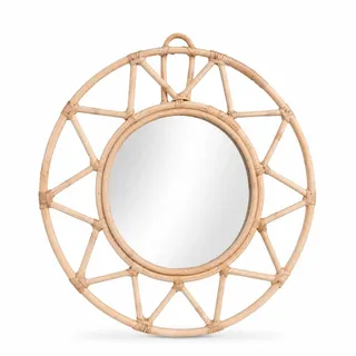 Decorasian Rattan Spiegel – Wähle Rund (35cm) – Handgeflochtener Wandspiegel im Boho Design, Nachhaltige Wanddeko für den Flur