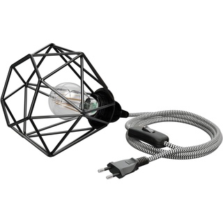 Käfig-Leuchte klein, 3m Textilkabel LEKA schwarz/weiß, Stecker, Schalter + LED Lampe 370lm, extra-warmweiß
