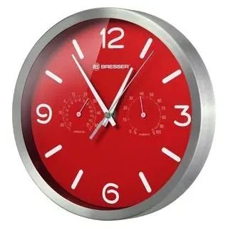 Bresser Wanduhr MyTime ND, Edelstahl, analog, Funkuhr, Ø 25 cm, silber, mit Thermometer & Hygrometer, lautlos