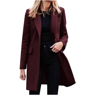 Blazer Damen Elegant Große Größen Longblazer Lange Einfarbig Anzug Einreihige Anzugjacke Business Sakko Jacke Locker Langarm Arbeitsjacke Herbst Winter Blazerjacke Open Front Cardigan für Büro - L