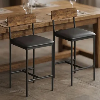 Koioplie Bequeme Barhocker 2er Set – Gepolsterte Barstühle mit Rückenlehne & Fußstütze, 65 cm Sitzhöhe, robuster Metallrahmen, komfortabler Sitz, leicht zu montieren, für Kücheninsel oder Theke –
