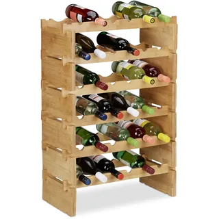 Relaxdays Weinregal stapelbar, Bambus Flaschenhalter für 36 Flaschen Wein, erweiterbarer Weinständer mit 6 Ebenen, Natur